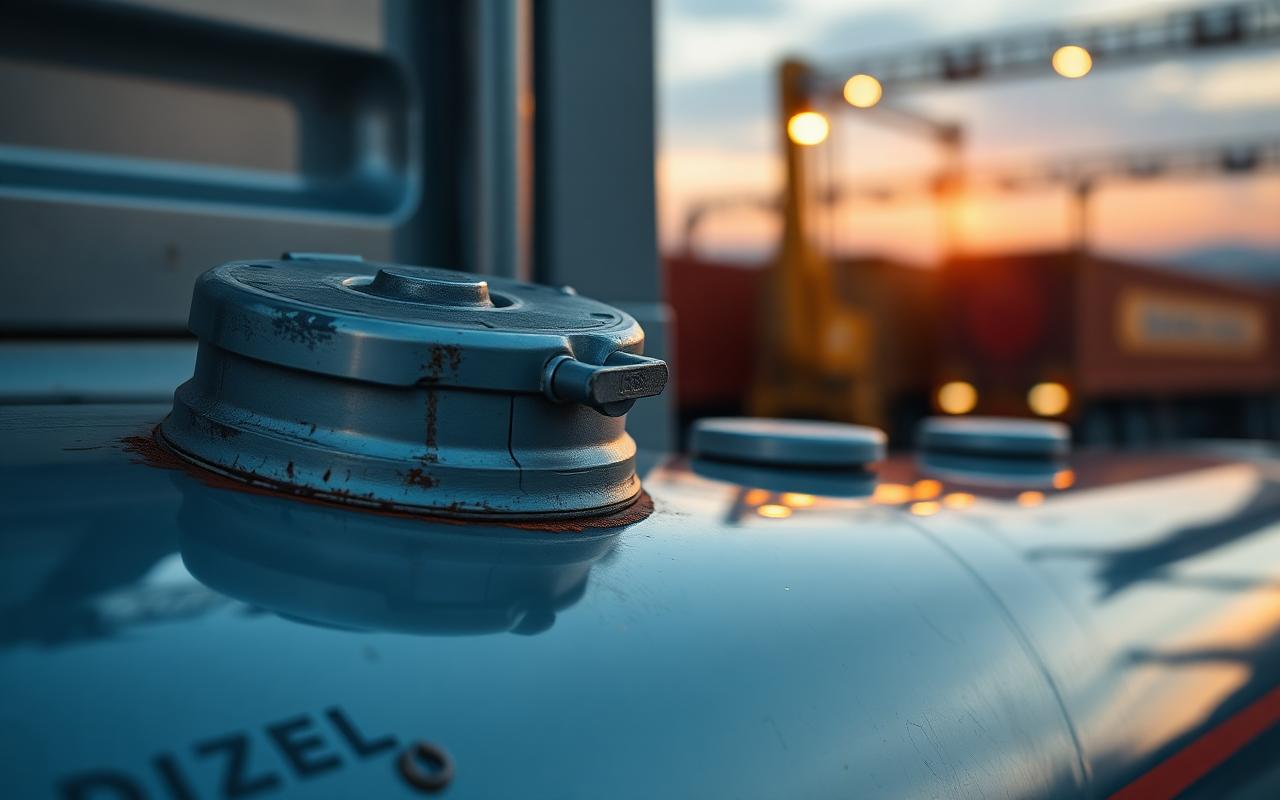 Låst tanklock på en lastbils dieseltank skyddad med Navkin TankSafe